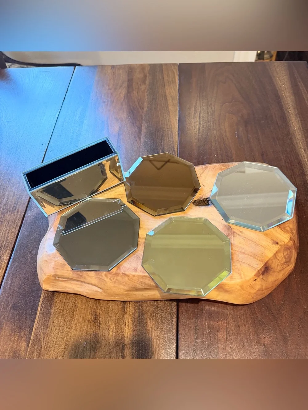 Jonathan Adler Happy Chic Beveled Glass Coasters with Glass Holder
